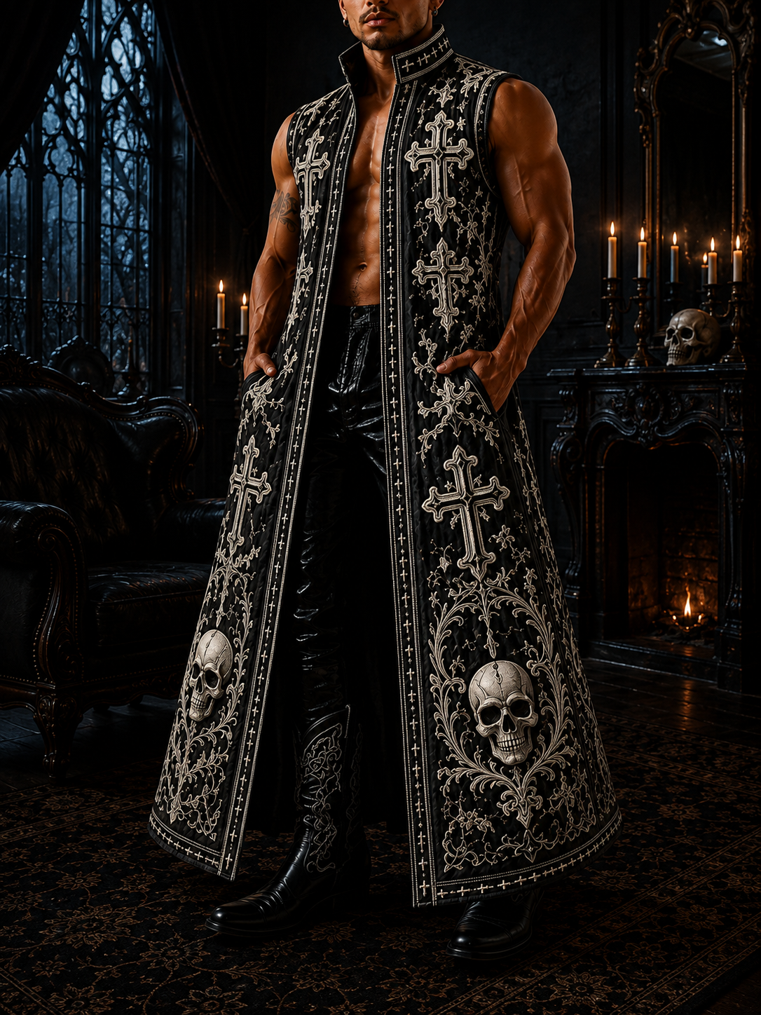 Gothic Art Casual Sleeveless Stand Collar Shirt Outerwear