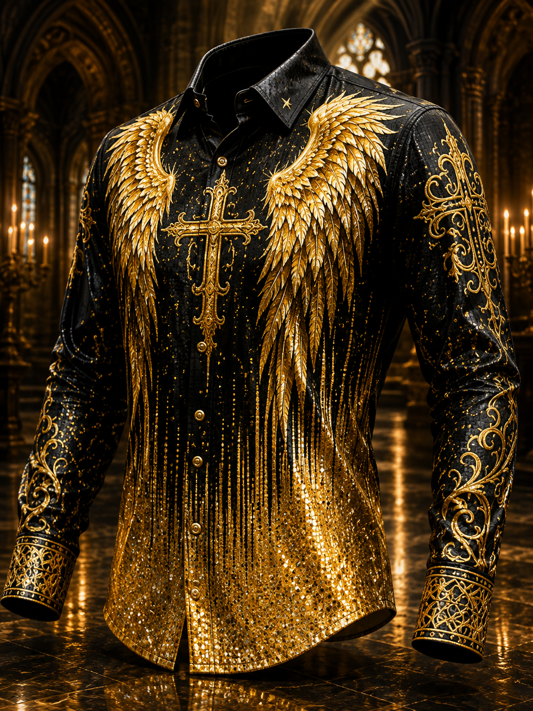 Glitter Faith Art Print Vintage Casual Long Sleeve Shirt