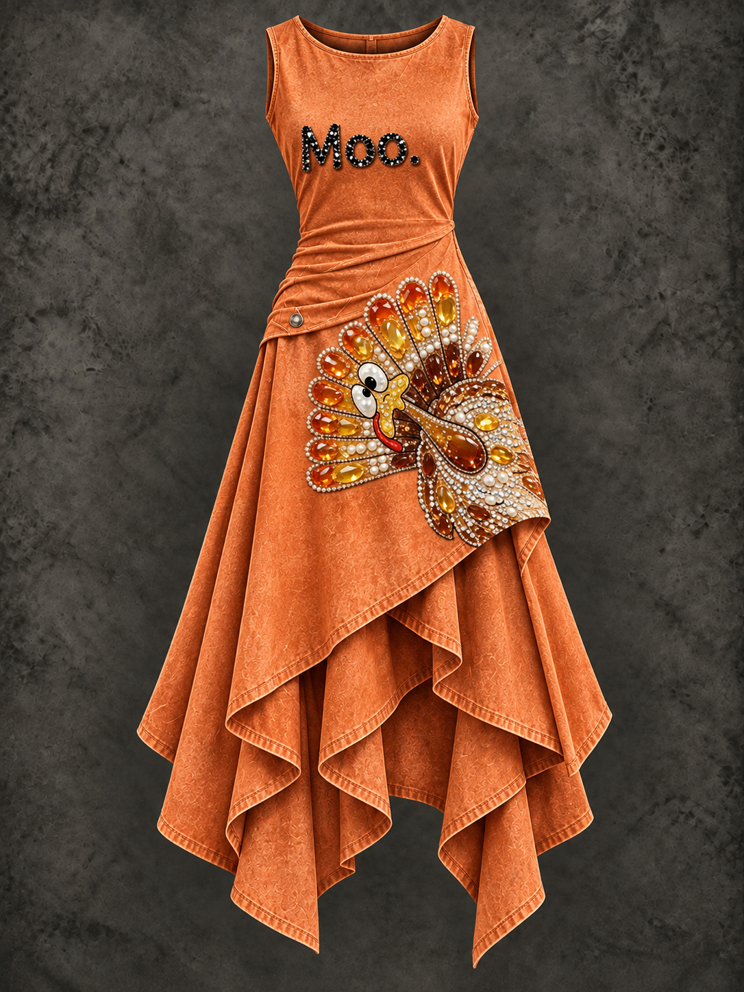 Retro Art Printed Vintage Sleeveless Irregularly Layered Stitched Midi Dress