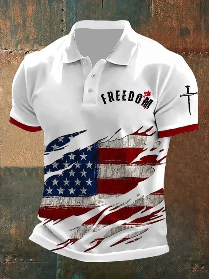Men's Freedom American Flag Printed Jacquard Fabric Zipper Fur Collar Long Sleeve Sweatshirt