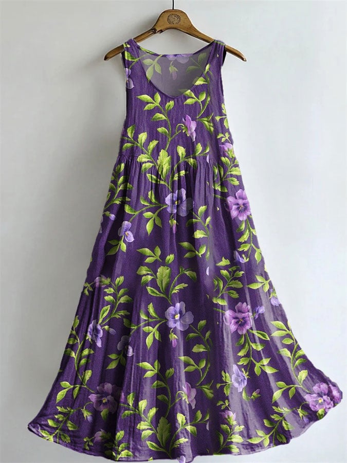 Women's Vintage Purple Floral Print Dress