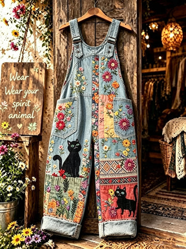 Women's Autumn Faux-Denim Print Jumpsuit