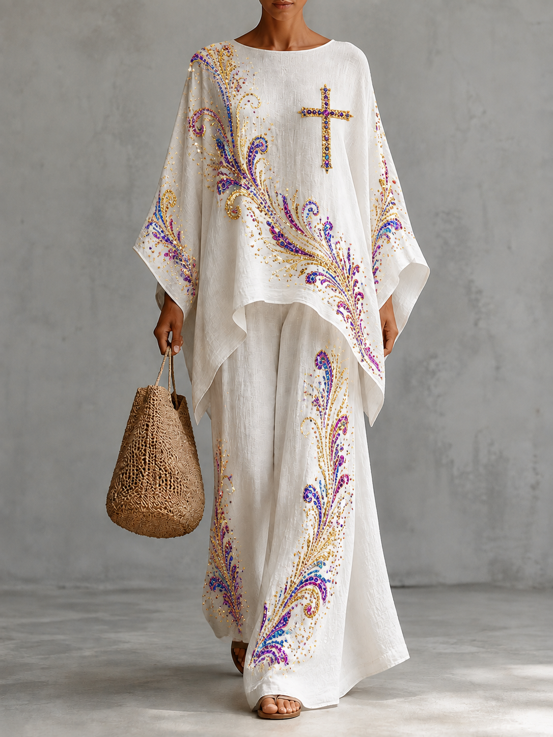 Women's Faith Art Print Casual Comfort Top And Pants Two-piece Set