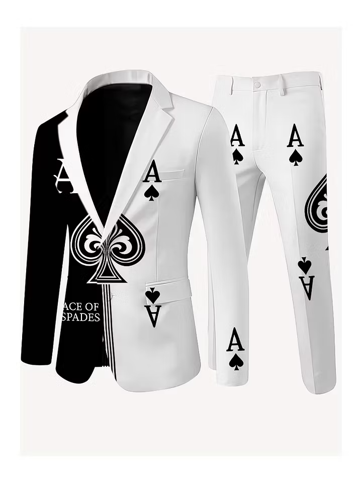 Men's Poker Card Art Print Casual Suits