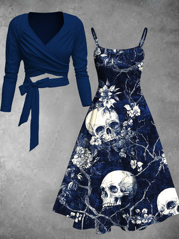 Gothic Art Printed Vintage V-Neck Sleeveless Midi Dress
