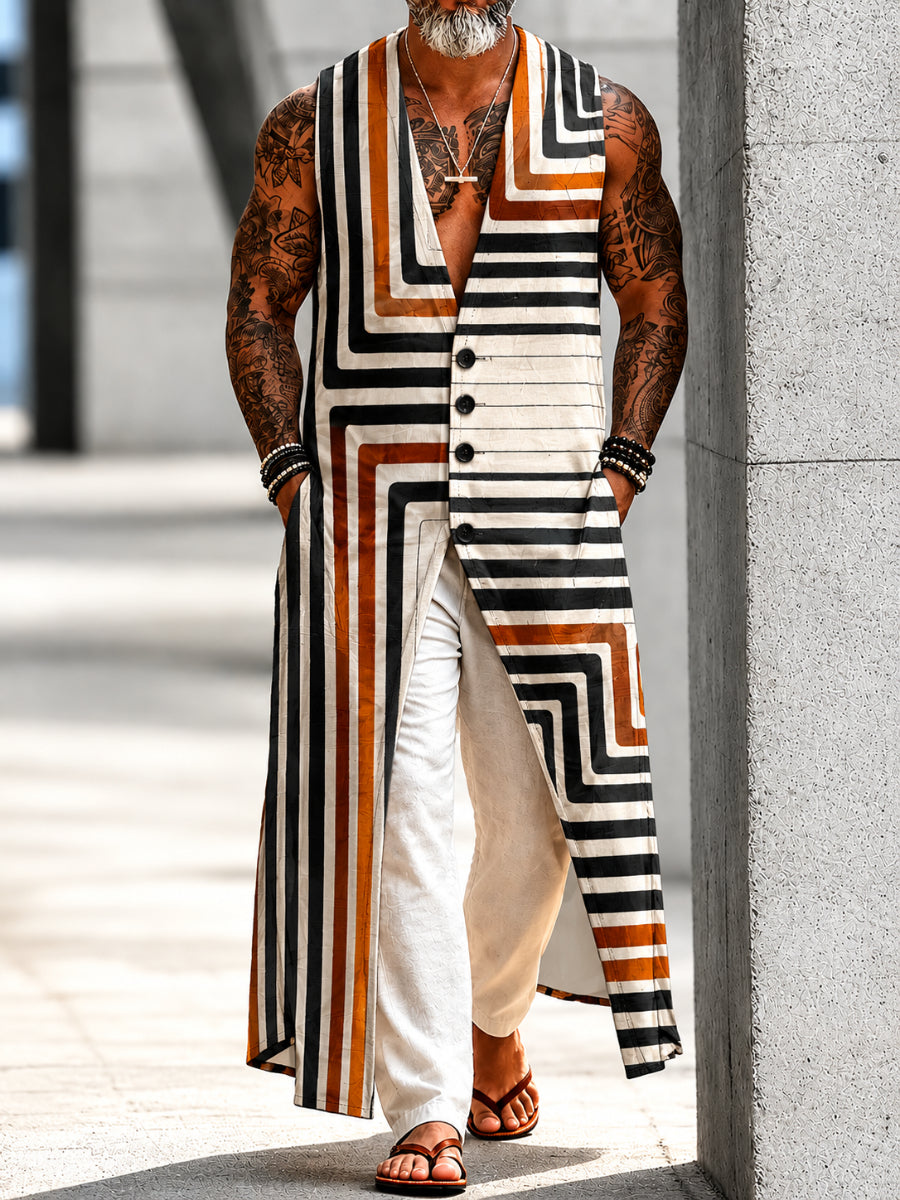 Men's Casual Vacation Sleeveless Long Shirt Set