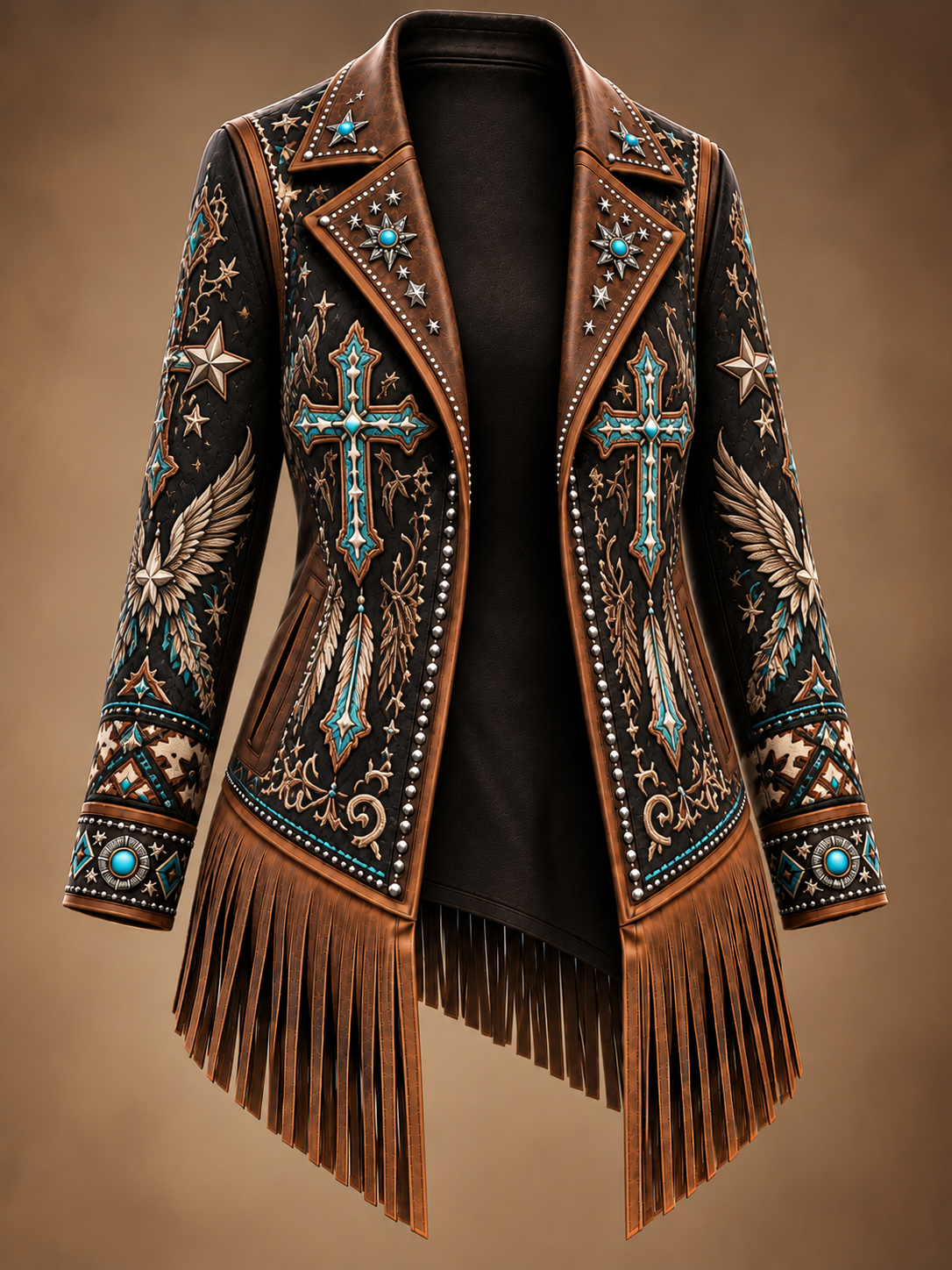 Western Style Art Print Vintage Long Sleeve Jacket