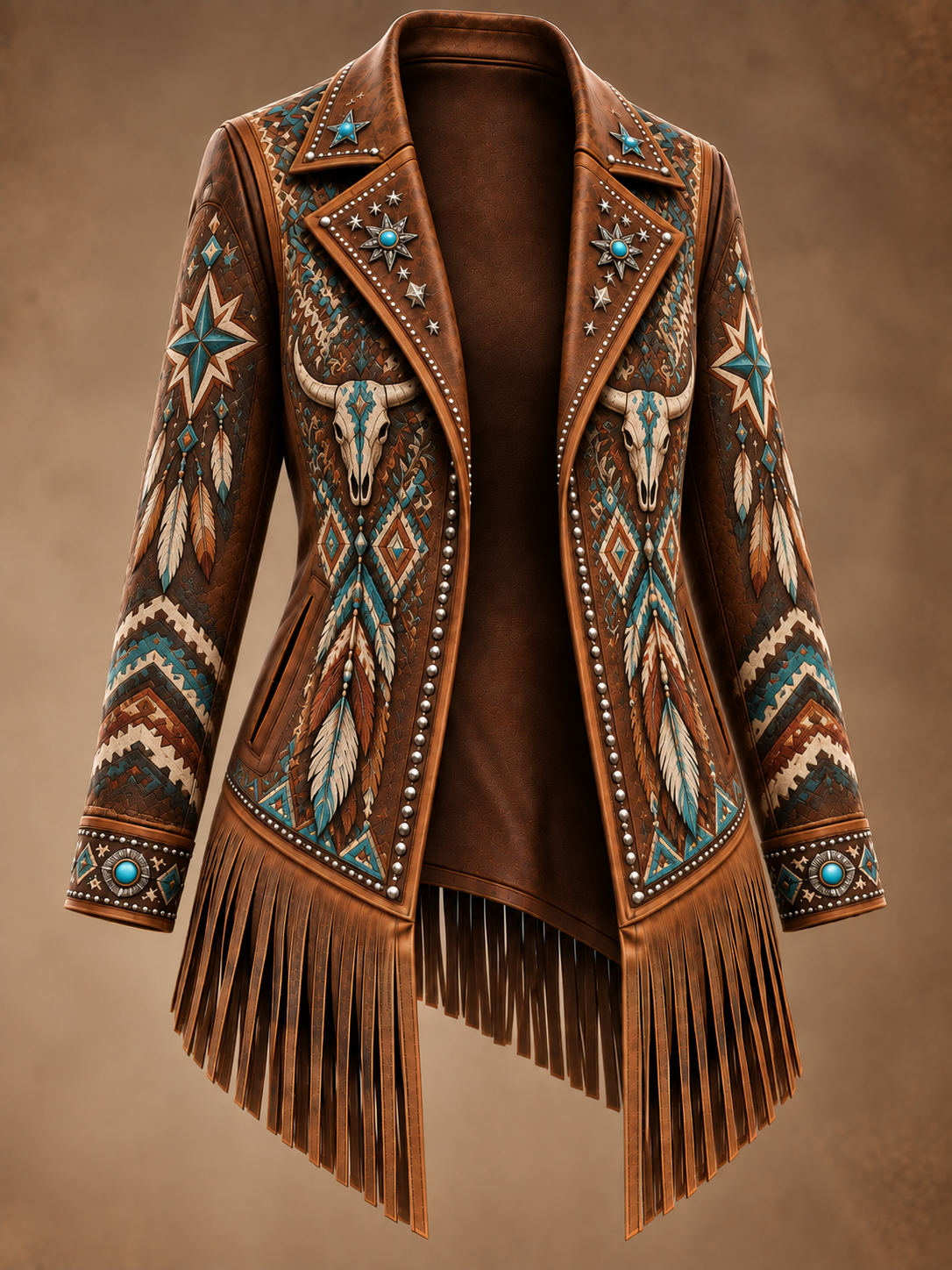 Western Style Art Print Vintage Long Sleeve Jacket