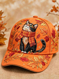 Autumn Cat Print Baseball Cap