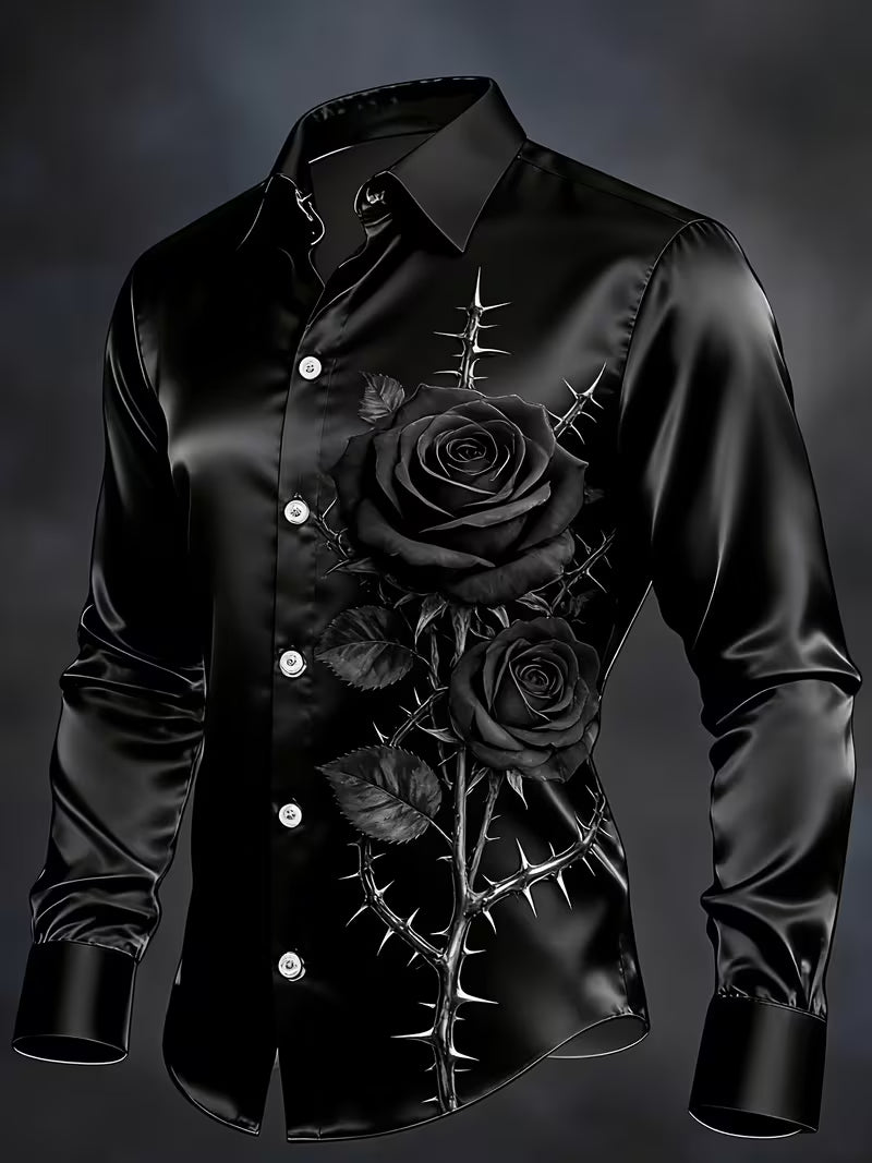 Gothic Skull Halloween Art Print Vintage Casual Long Sleeve Shirt