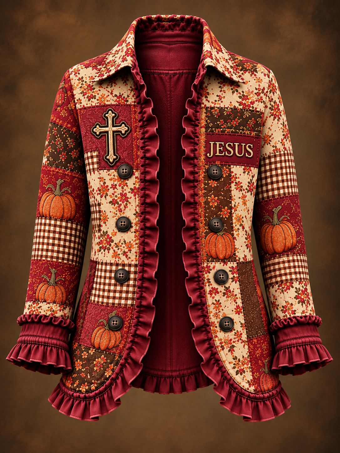 Women's Faith Art Print Casual Ruffled Shirt Jacket