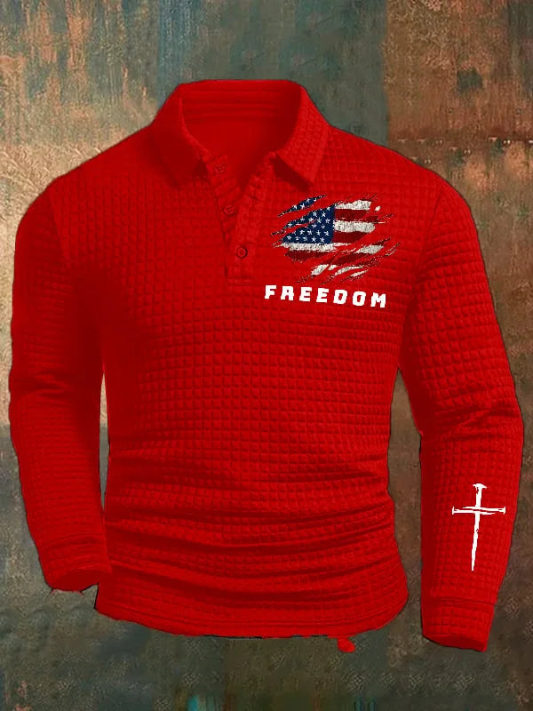 Men's Freedom American Flag Printed Jacquard Fabric Zipper Fur Collar Long Sleeve Sweatshirt