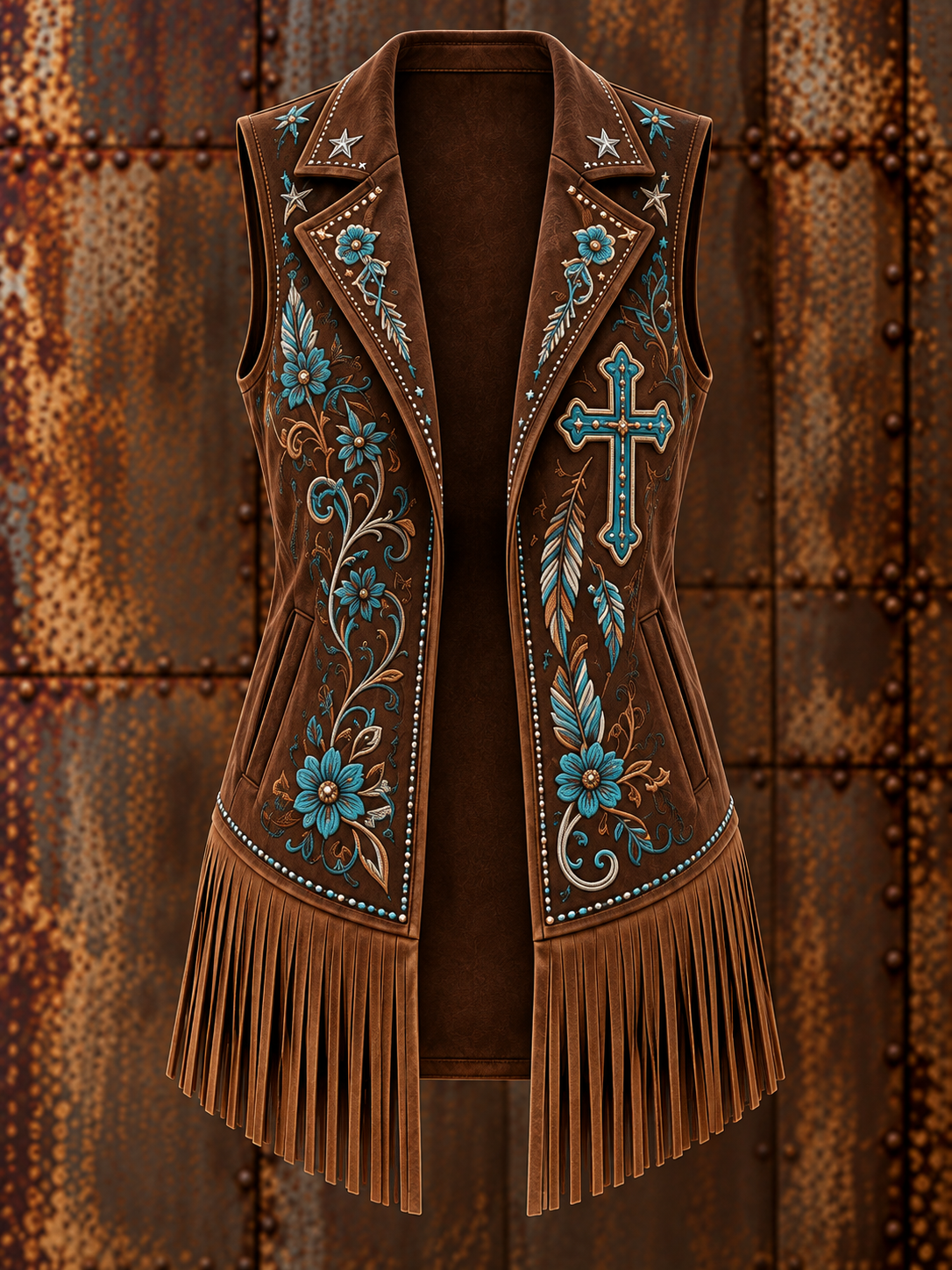 Women's Western Art Print Long Sleeve Fringe Jacket
