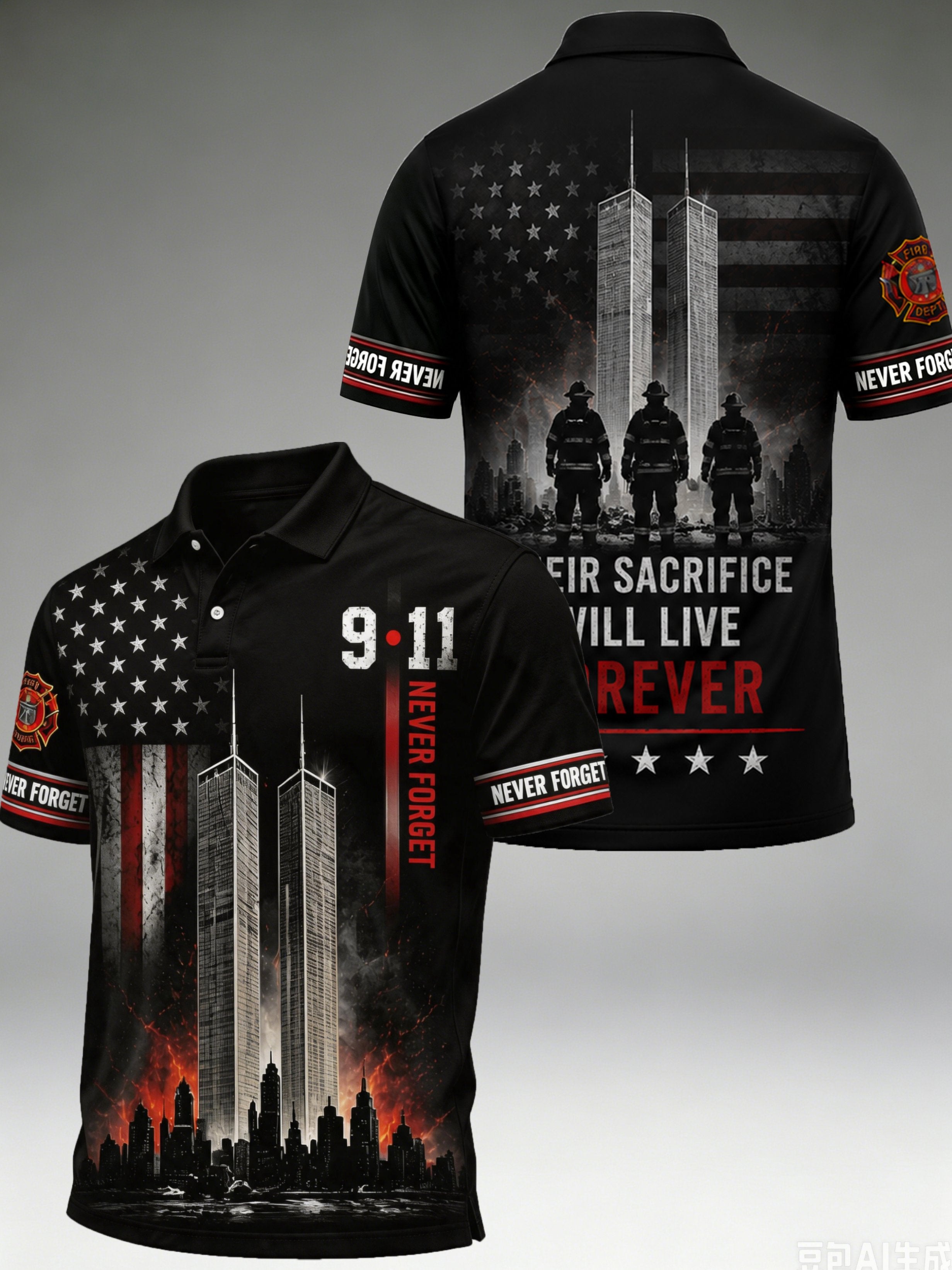 Men's 9.11 Never Forget Print Casual Polo