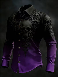 Gothic Skull Halloween Art Print Vintage Casual Long Sleeve Shirt