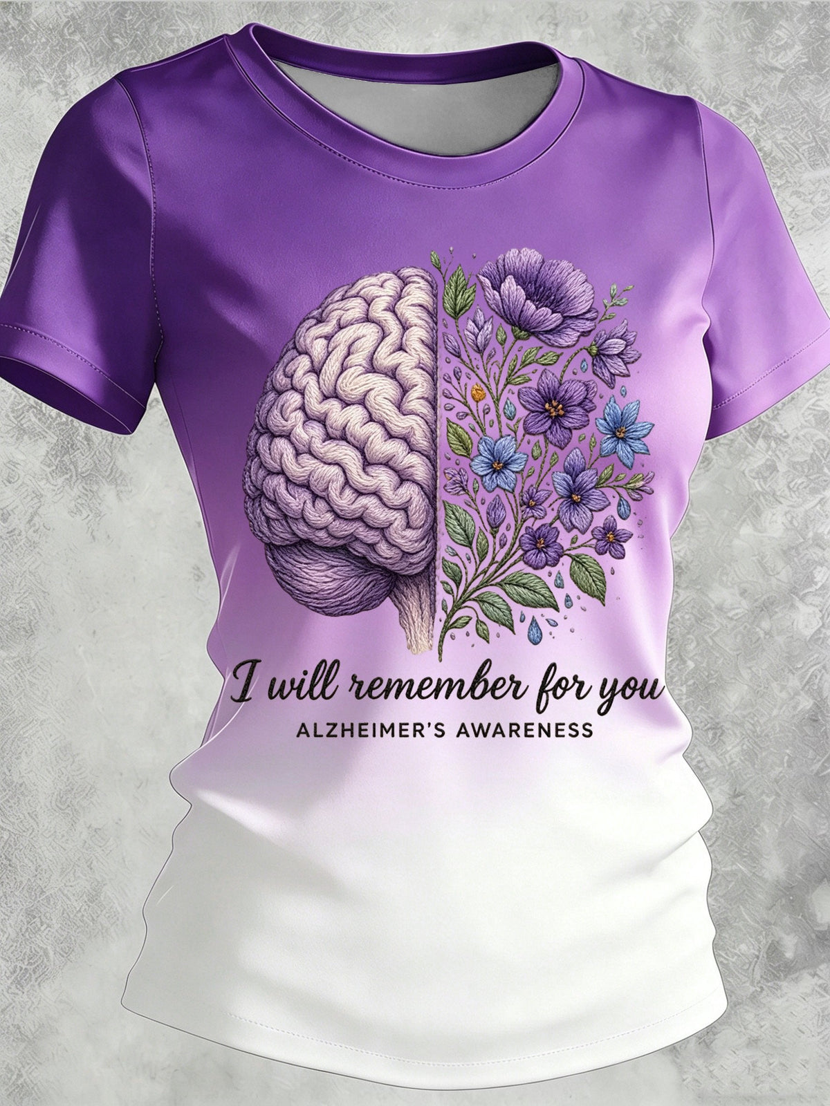 Women's Alzheimer's Awareness Print Casual Crewneck Top
