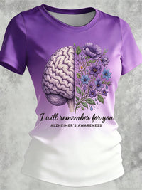 Women's Alzheimer's Awareness Print Casual Crewneck Top