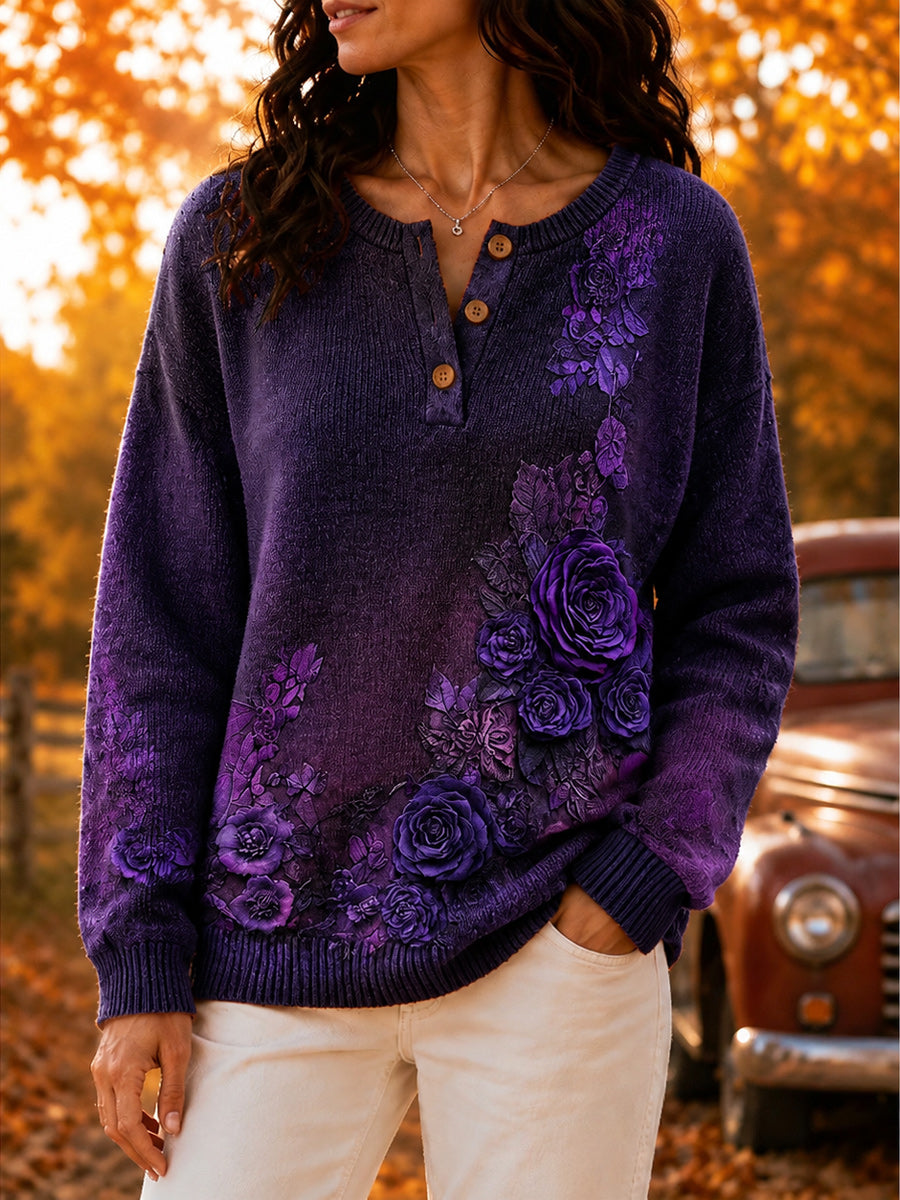 Women's Retro Autumn Art Print Knit Sweater