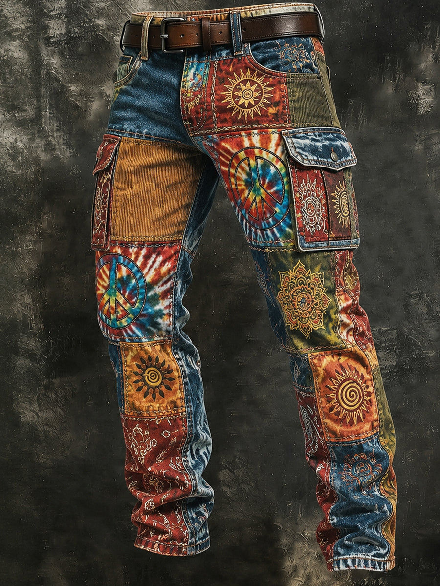 Men's Retro Style Art Print Casual Workwear Trousers