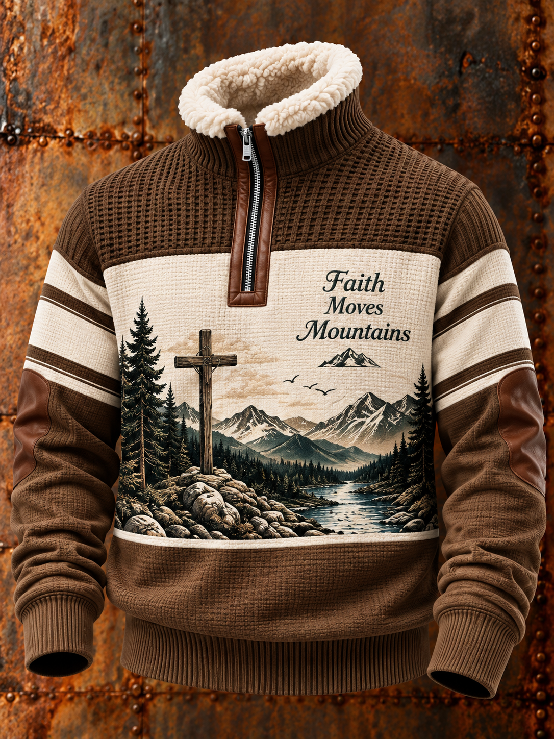 Men's Faith Art Fur Collar Long Sleeve Sweatshirt