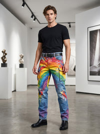 Men's Retro Rainbow Pattern Printed Casual Work Pants