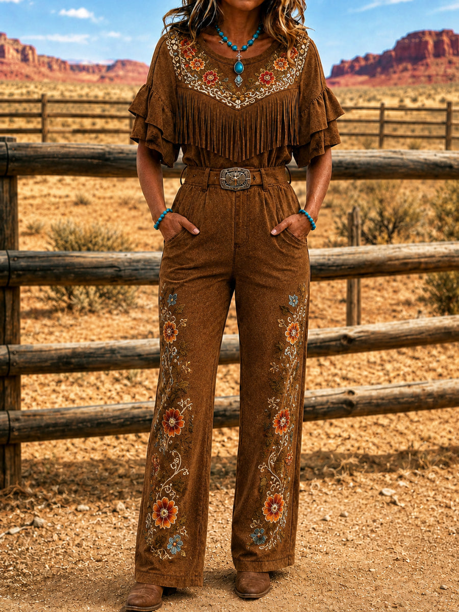 Women's Casual Short Sleeve  Western Style Jumpsuit