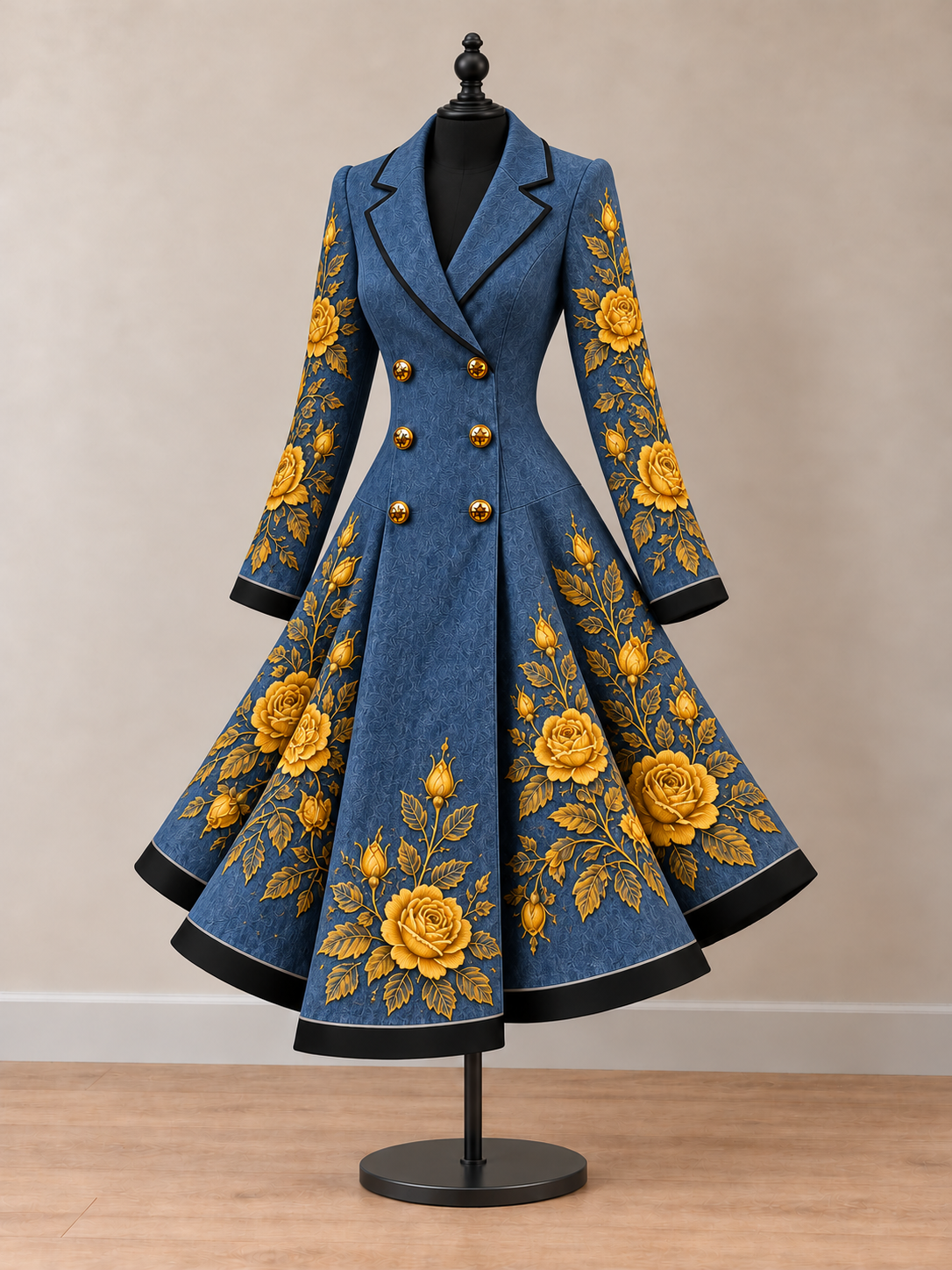 Women's Vintage Art Print Double-Breasted Fit and Flare Blazer Dress