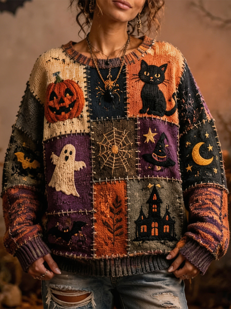 Retro Autumn Art Printed Vintage Round-Neck Casual Long Sleeve Top