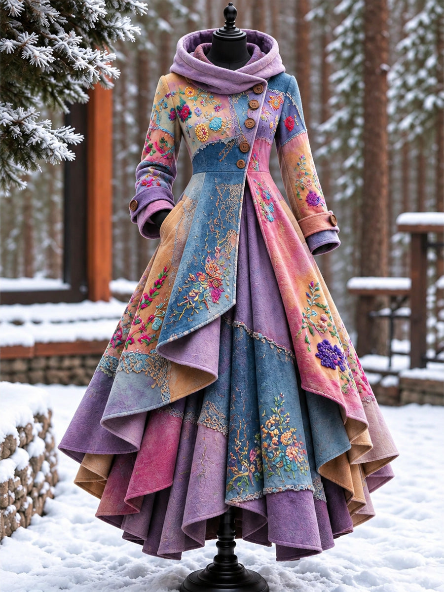 Women’s Vintage High-Collar Asymmetrical Long Maxi Coat