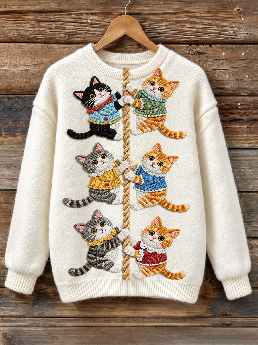 Retro Art Printed Vintage Round-Neck Casual Long Sleeve Top