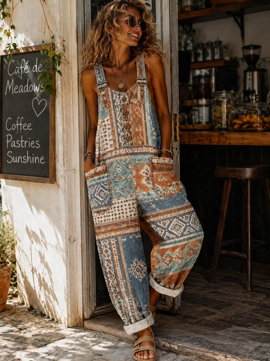 Women's Casual Sleeveless Denim Patchwork Jumpsuit