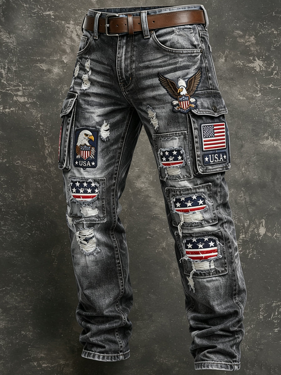 Men's Retro Style Art Print Casual Workwear Trousers