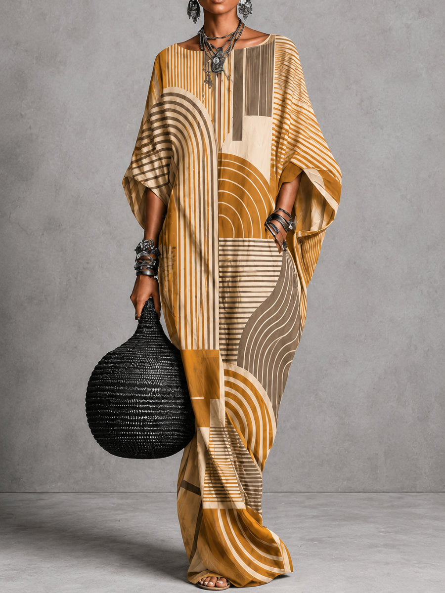Abstract Art Print Caual Fashion Maxi Dress