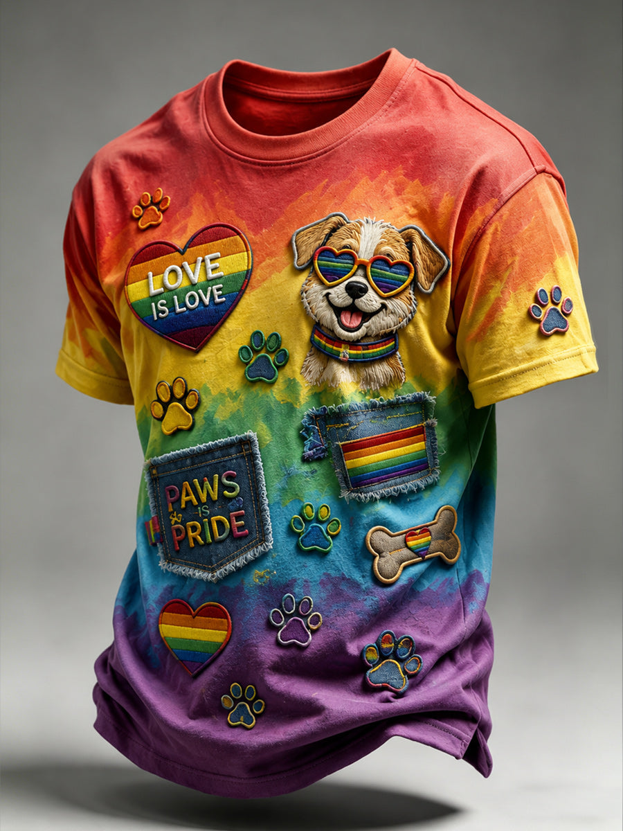Retro Pride Month Rainbow Art Printed Round Neck Short Sleeves T-Shirt