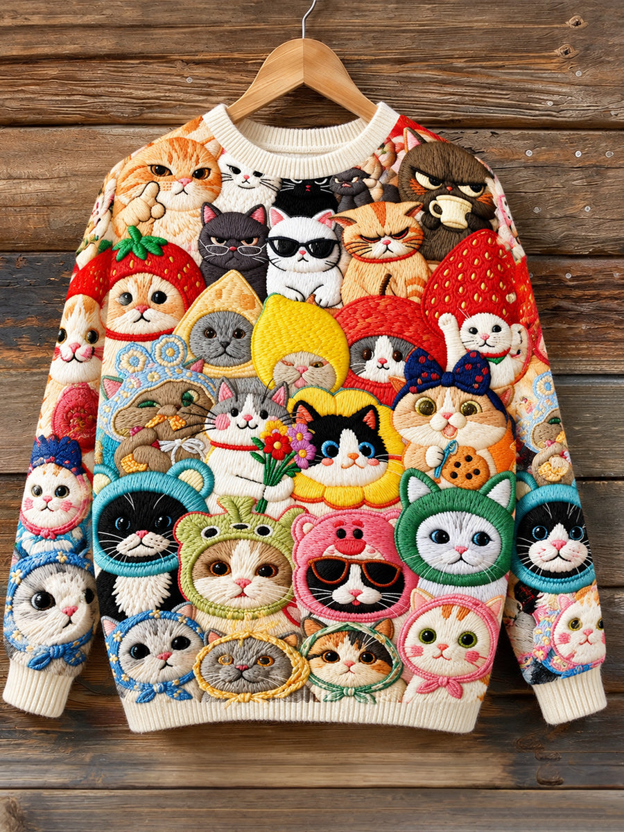 Retro Art Printed Vintage Round-Neck Casual Long Sleeve Top
