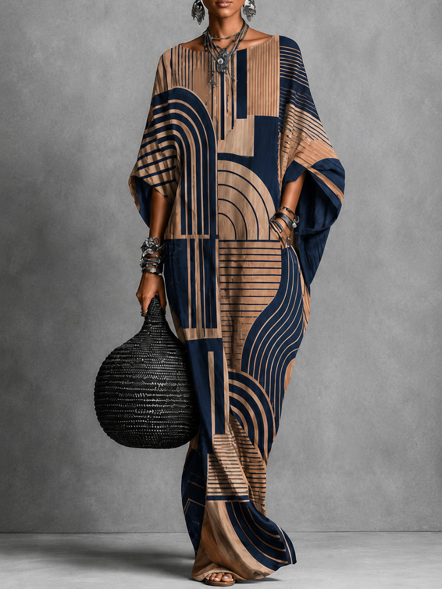 Abstract Art Print Caual Fashion Maxi Dress