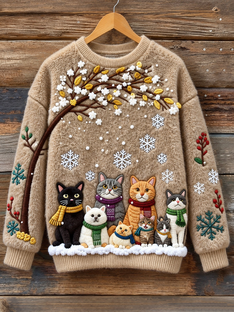 Retro Art Printed Vintage Round-Neck Casual Long Sleeve Top