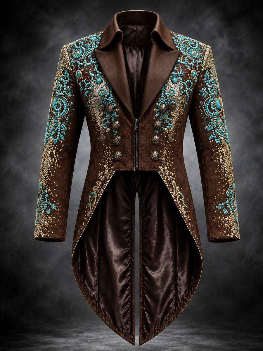 Men's Gothic Punk Art Print Swallow-Tailed Coat