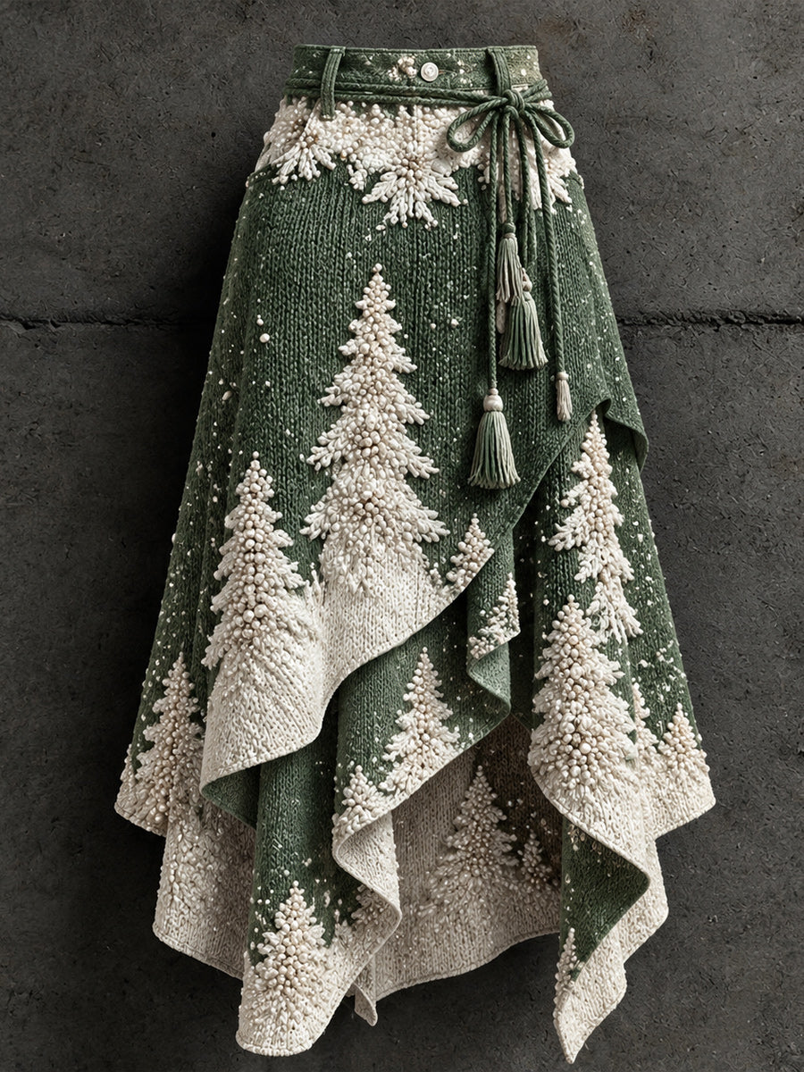 Women's Retro Style Art Print Irregularly Layered Stitched Skirt