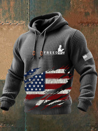 Men's Freedom American Flag Print Retro Casual Plush Inner Liner Hooded Long Sleeves Sweatshirt