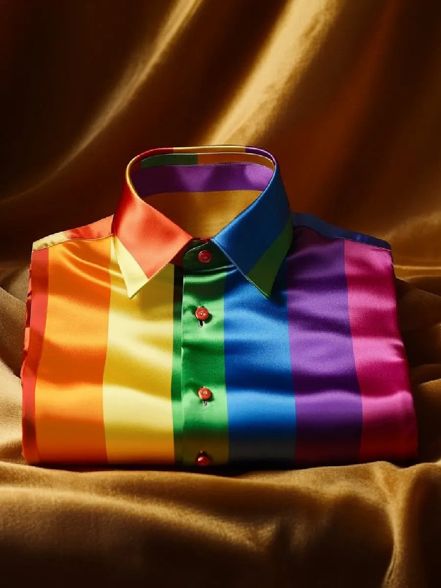 Men's Pride Month Rainbow Plaid Art Printed Shirt