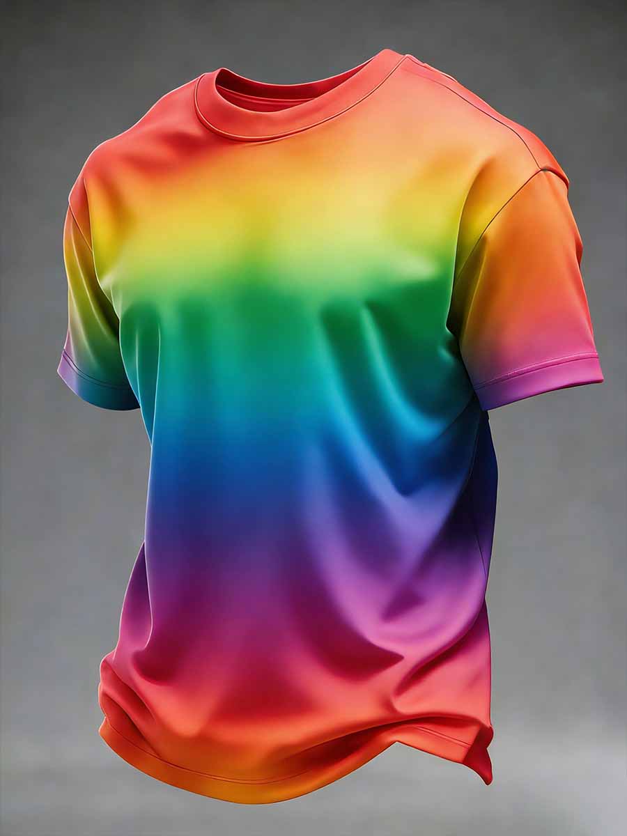 Men's Retro Pride Month Rainbow Pattern Printed T-Shirt