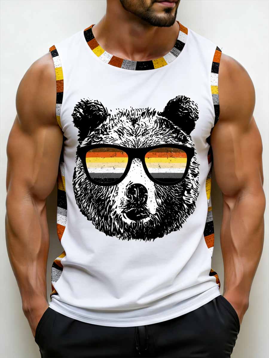 Men's Retro Pride Month Bear Graphic Print Tank Top