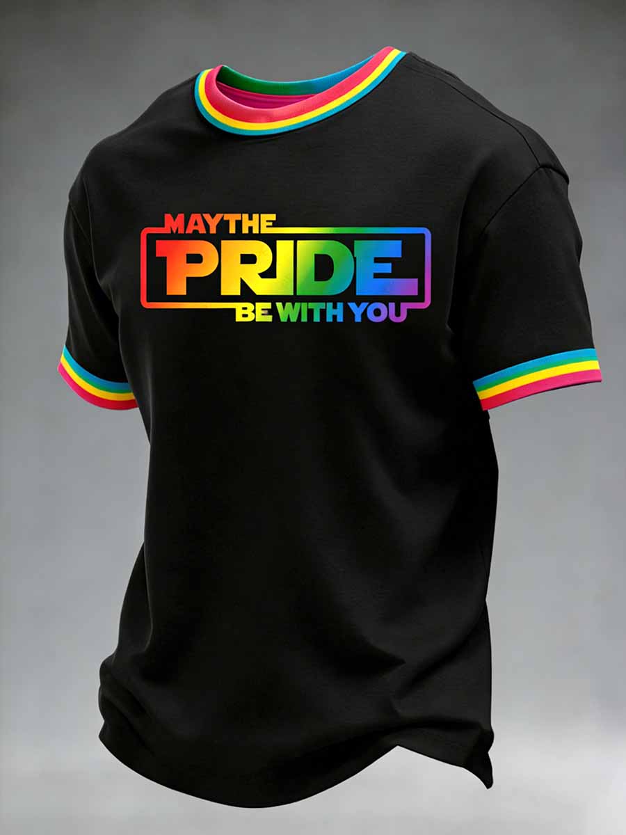 Men's Retro Rainbow Pattern Printed Casual T-Shirt
