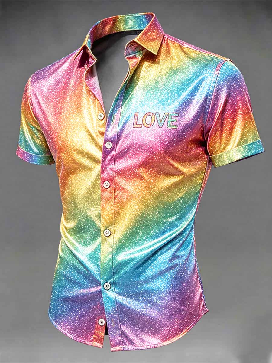 Men's Retro Rainbow Pattern Printed Casual Shirt