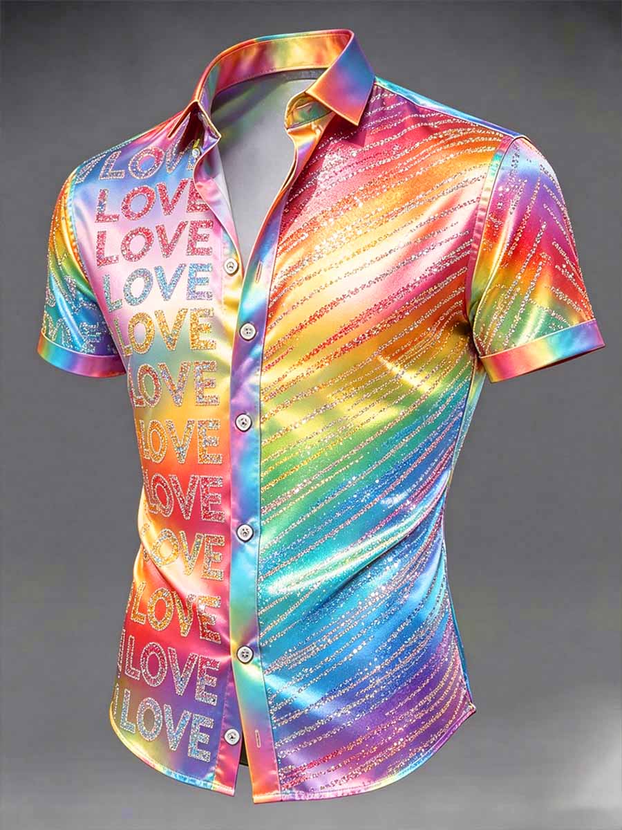 Men's Retro Rainbow Pattern Printed Casual Shirt