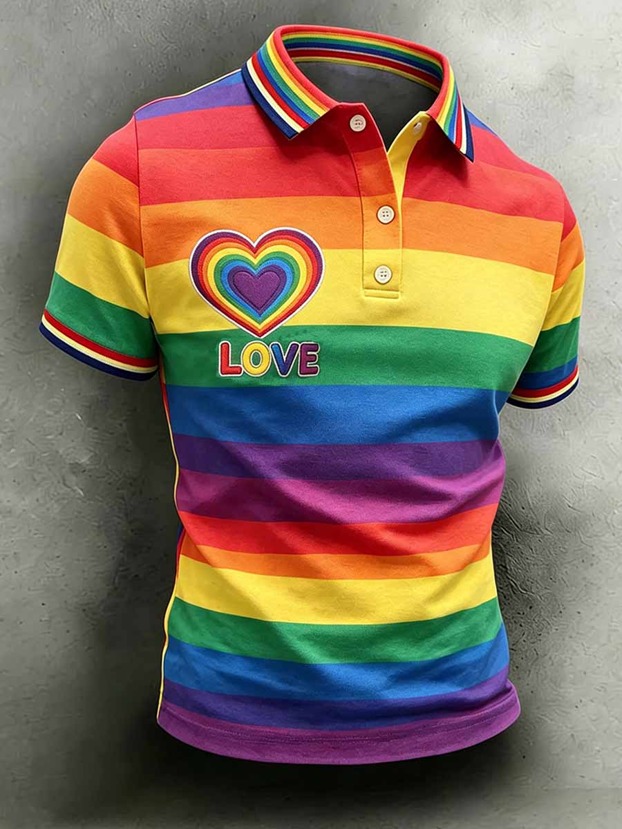 Men's Rainbow Pride Art Print Casual Polo Shirt