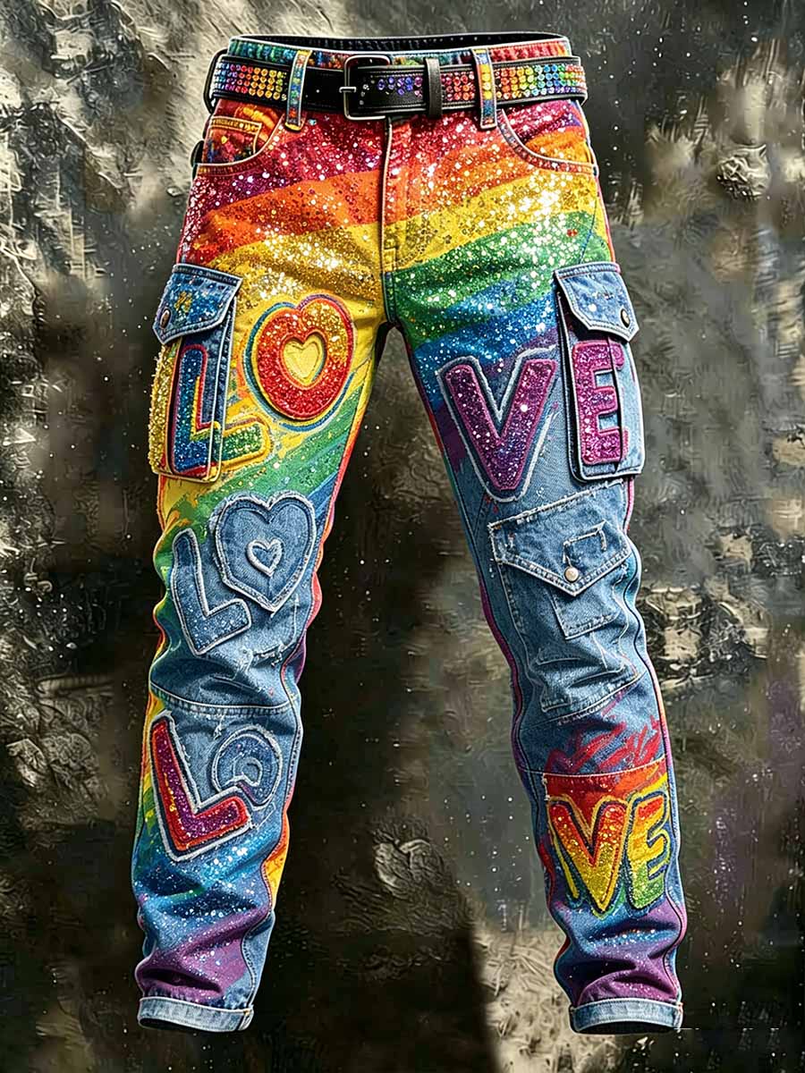 Men's Pride Month Rainbow Art Style Work Pants