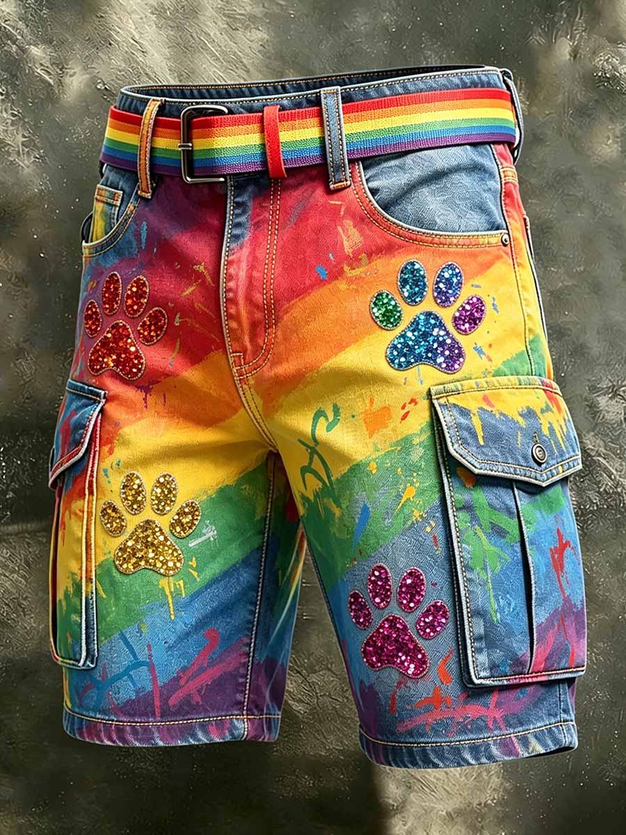 Men's Pride Month Rainbow Art Style Work Shorts