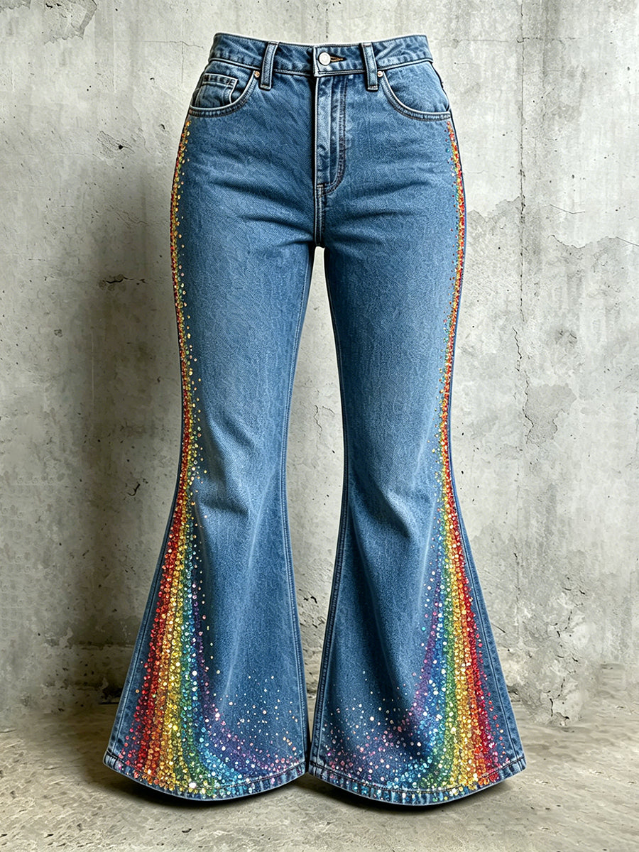 Women's Rainbow Pride Month Art Printed Flared Pants